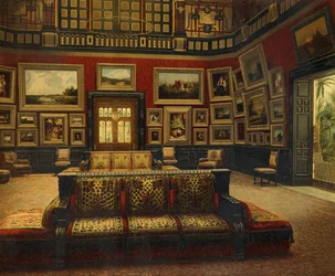 Great Hall, Van der Bilt Hotel in New York, Color engraving