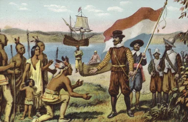 Henry Hudson landing on Manhattan