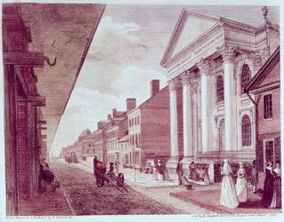 High Street with the First Presbyterian Church, Philadelphia, 1799