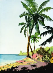 Illustration of Beach Paradise with Palm Trees