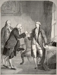 John Adams (1735-1826) as the First American Ambassador to the English Court, presenting his credentials to King George III (1738-1820)