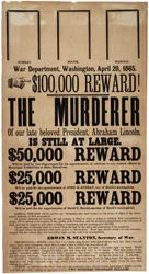 Lincoln assassination reward poster, 20th April 1865