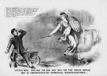 Little Mac trying to dig his way to the White House but is frightened by spiritual manifestations