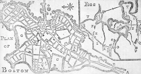 Map of Boston, printed in Bickerstaff