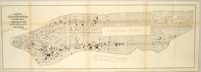 Map of the City of New York showing the Location of Small Pox, from May 1st 1874 to April 30th 1875