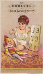 Mr Punch with alphabet and young girl