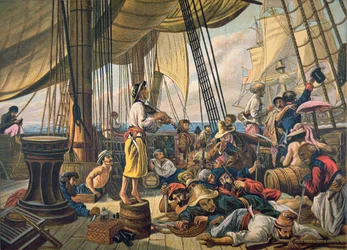 Pirates Attempting to Foil a US Navy Ship by Posing as an Innocent Merchant Vessel