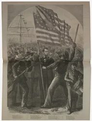 President Lincoln getting involved in the Battle of Fort Stevens, illustration from 