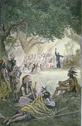 Spanish Jesuit Missionaries converting Native Americans in California in the 17th century