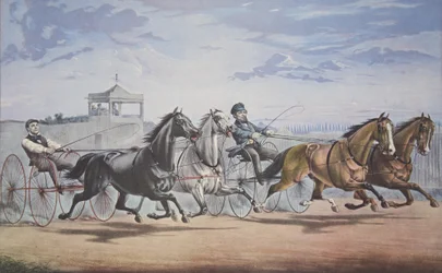 Stella and Alice Grey - Lantern and Whalebone, Passing the Stand (In their great match for in Double Harness over the Union Course L.I. June 5th 1855)
