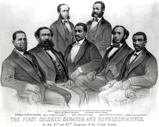 The First Colored Senator and Representatives, in the 41st and 42nd Congress of the United States, pub. by Currier and Ives, 1872