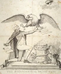 The Providential Detection, cartoon depicting Thomas Jefferson trying to destroy the Constitution