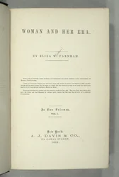 Titlepage of Women and Her Era by Eliza Wood Farnham, published in New York, 1864