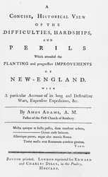 Titlepage to A Concise, Historical View of the Difficulties, Hardships, and Perils which attended the Planting and Progressive Improvements of New England, 1770