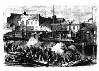 Vagrants picking rags to sell from the Beach Street rubbish dump, New York, c.1870