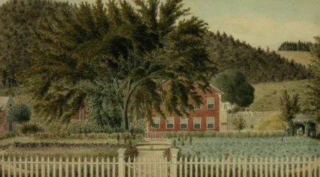 View of a Red House with a Picket Fence, 1854