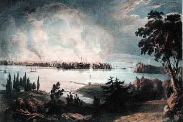 View of the City of New York from Weehawk during the Great Fire, December 16 1835, engraved by Day and Haghe