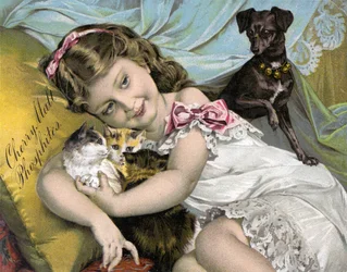 Young Girl Cuddling Her Pets