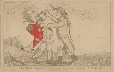Brother Jonathan administering a salutary cordial to John Bull
