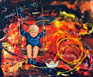 Boy on a Colorful Swing