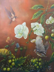 White Orchids and Birds