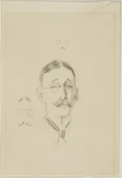 Head of a Man with Glasses with Two Sketches