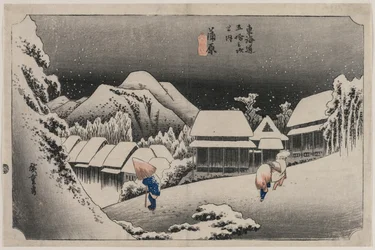 Evening Snow at Kambara number sixteen of the series Fifty-three Stations of the Tokaido, 1833