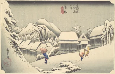 Evening Snow at Kanbara, from the series Fifty-three Stations of the Tokaido