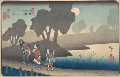 Moonlit Night at Miyanokoshi, from The Sixty-nine Stations of the Kisokaido, ca. 1838