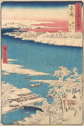 Morning after a Snowfall, the Sumida River, Musashi Province, from the series Views of..., ca. 1853