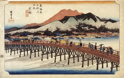 Figures Crossing Bridge