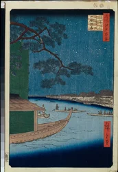 One Hundred Famous Views of Edo: The Pine of Success and Oumayagashi on the Asakusa River (1856-1858)