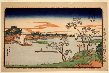 Cherry Trees in Leaf Beside the Sumida River, from the Series Famous Sites in the Eastern Capital (c.1831)