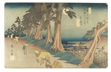 No. 26 Moonlight (Mochizuki) - The Roadside Pines Under Full Moon, Edo Period