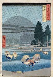 Rice Planting in Hoki Province with a Distant View of O-Yama