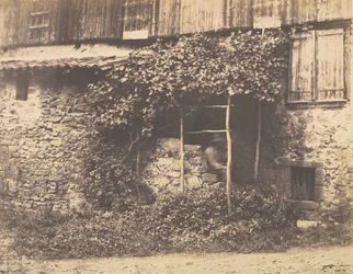 Rustic Building with Man under Trellis, ca. 1853