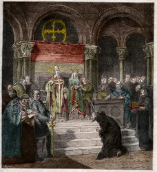 Emperor Henri IV (1050-1106) at the feet of Pope Gregory VII (1020-85)