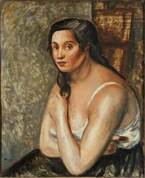 Seated woman in shirt