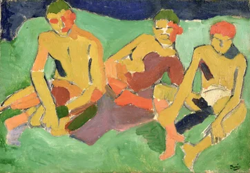 Three Figures Seated on Grass