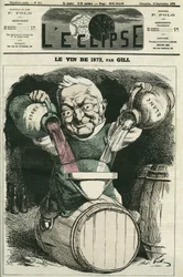 The wine of 1872, illustration by Adolphe Thiers mixing white and red wine (1797-1877), French historian and statesman. Cover in 