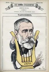 Portrait of Auguste Emmanuel Vaucorbeil (1821-1884), French composer and director of the Paris Opera. Cartoon by Gill, Paris.