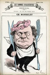 Portrait of Charles Monselet (1825-1888), French Poet, Journalist, Novelist and Gastronome. Cartoon by Gill, in Les Homme d