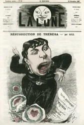 Portrait of Emma Valladon dit Theresa, French operette singer. Cartoon by Gill, in La Lune, December 15
