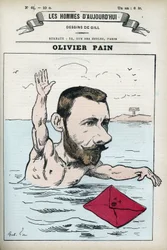 Portrait of Olivier Pain, a French and Communard politician, he was the companion of bagne and escape of Henri Rochefort (1831-1913). Cartoon by Gill, Paris.