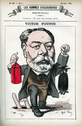 Portrait of Victor Poupin, French politician. Cartoon by Gill, in Les Homme d