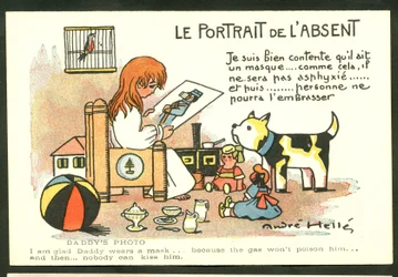 Postcard, Color Satirical: The Portrait of the Absent - War of 14 -18, Childhood Illustration by Andre Helle