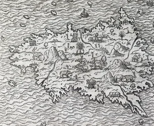 Map of Sumatra, Engraving by Andre Thevet