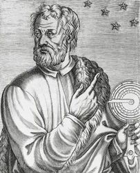 Portrait of Christopher Columbus, Italian navigator, engraving from Les Vrais portraits et Vies des Hommes illustres