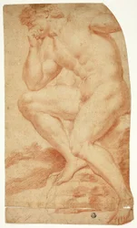 Seated Academic Male Nude in Profile to Left