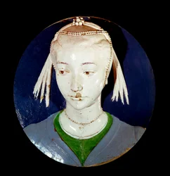 Portrait of Young Stranger Tondo in Terracotta Decor by Andrea della Robbia